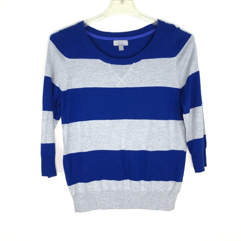 JCPenney Blue and Gray Striped Crew Neck Sweater